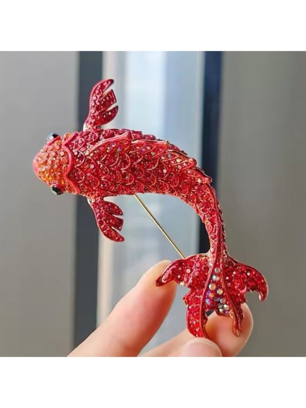 Sirena Red Crystal Carp Fish Brooch